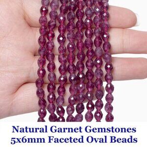 Natural Garnet Gemstones - 5x6mm Faceted Oval Beads  55 Pieces